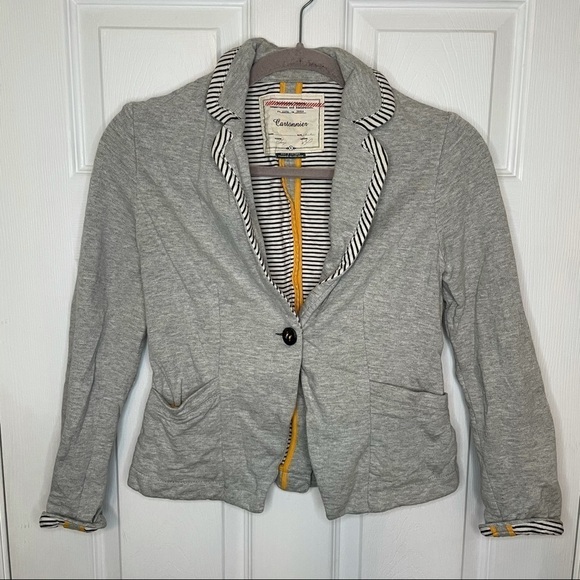 Anthropologie Cartonnier 100% Cotton Grey Blazer 0 - Picture 1 of 6